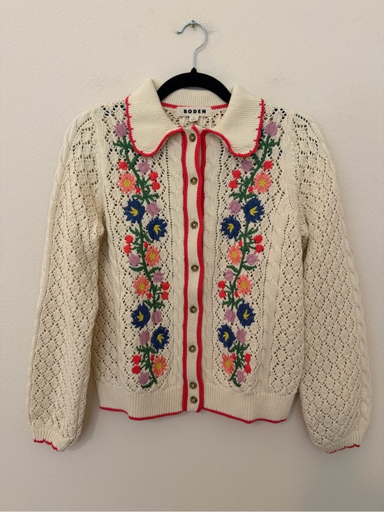 Boden Sweaters - Boden Ivory Floral Embroidered Cardigan Sweater XS Grandma Feminine Cottagecore